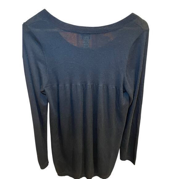 Ella Moss Pure Cashmere Women Large 100% Cashmere Long Scoop Neck Sweater Black - Picture 6 of 7
